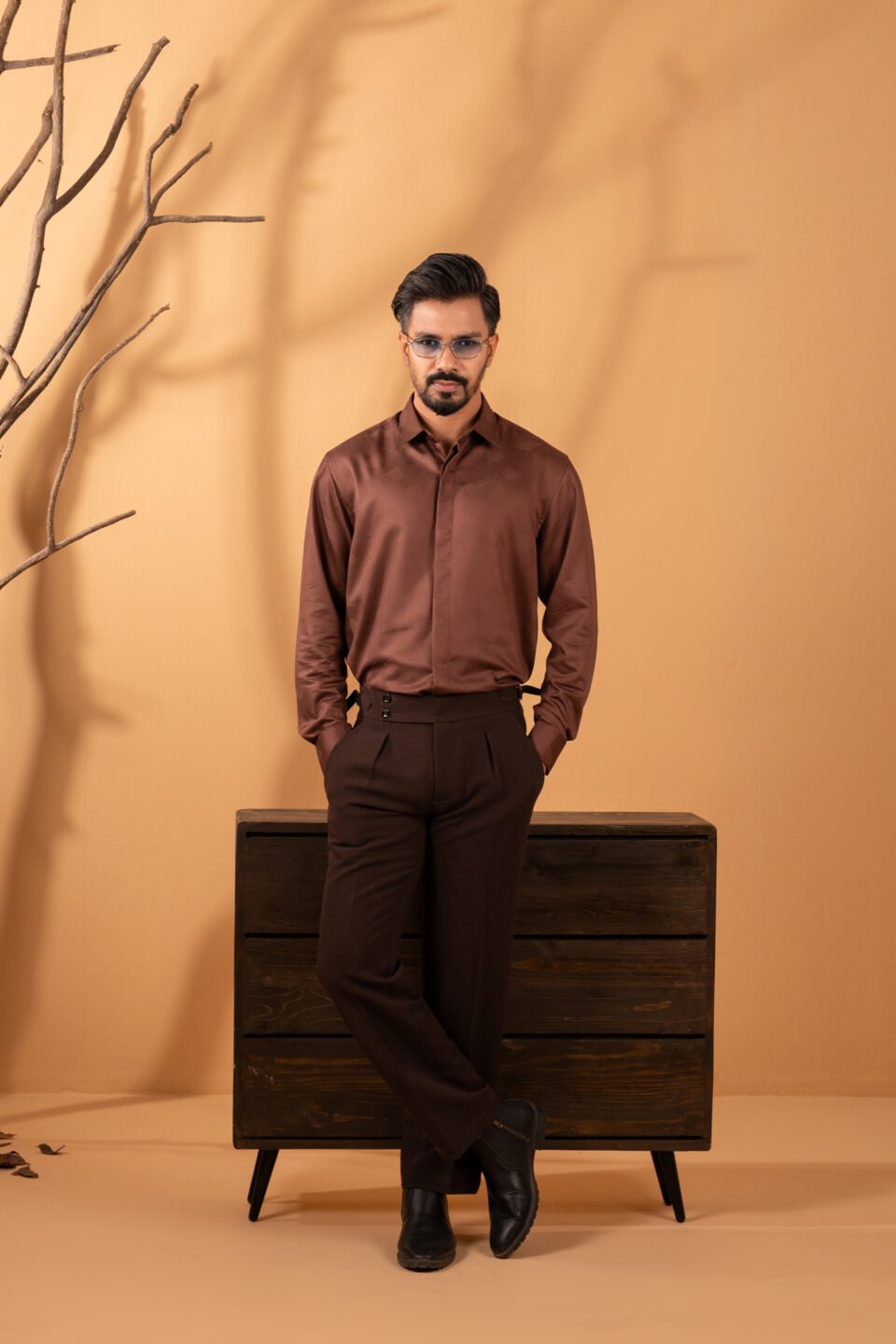 Brown Print Bamboo Silk Shirt