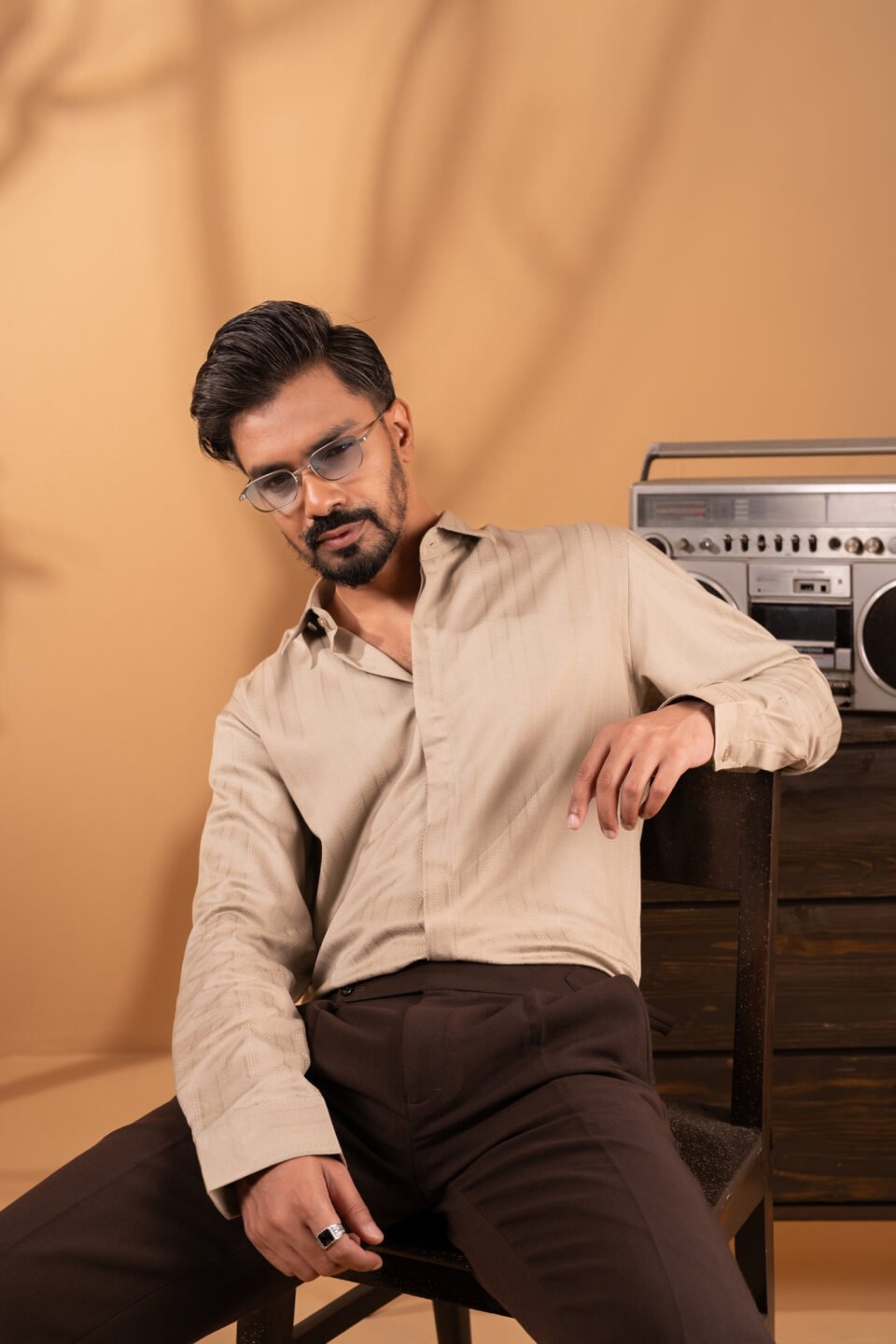 Beige Bamboo Silk Formal Shirt